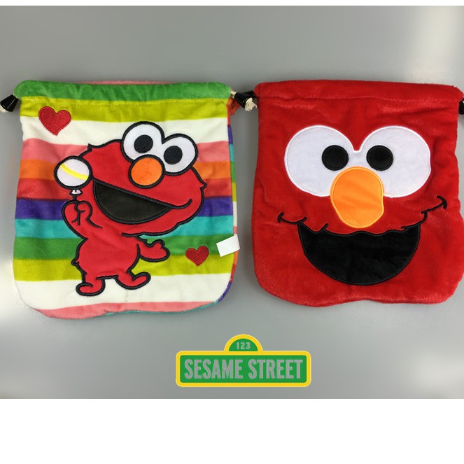 ［現貨］日本SESAME STREET 芝麻街 餅乾怪獸 elmo 毛絨 芝麻街艾蒙毛絨 零錢包 束口袋 拍立得包化妝包