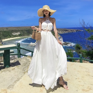 洋裝 2022 新款80322022新款沙灘裙夏海邊度假性感超仙白色吊帶洋裝