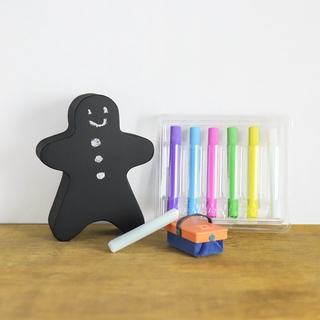 薑餅人造型立體黑板+6色粉筆塗ㄚ組（禮物 粉筆藝術 居家裝飾 店面裝飾 派對裝飾 教學道具）-日本理化學