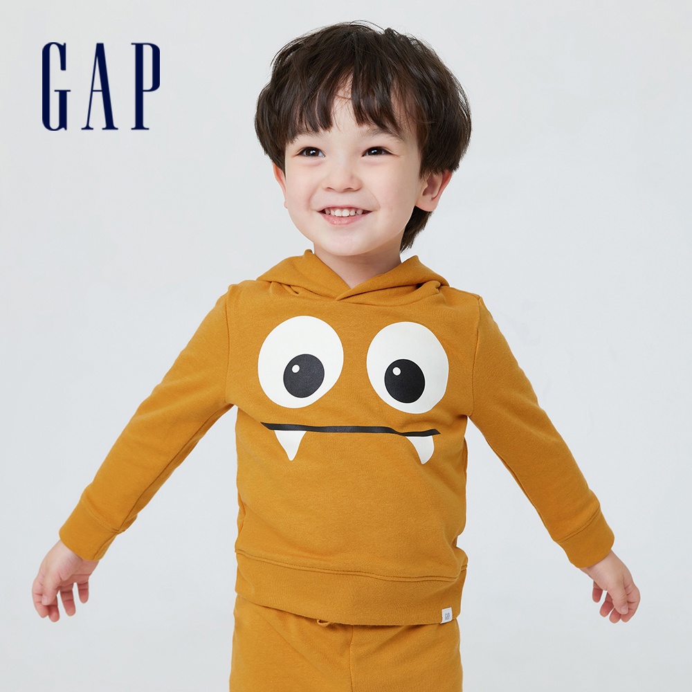 Gap 幼童裝 立體趣味造型刷毛帽T-金黃色(429025)