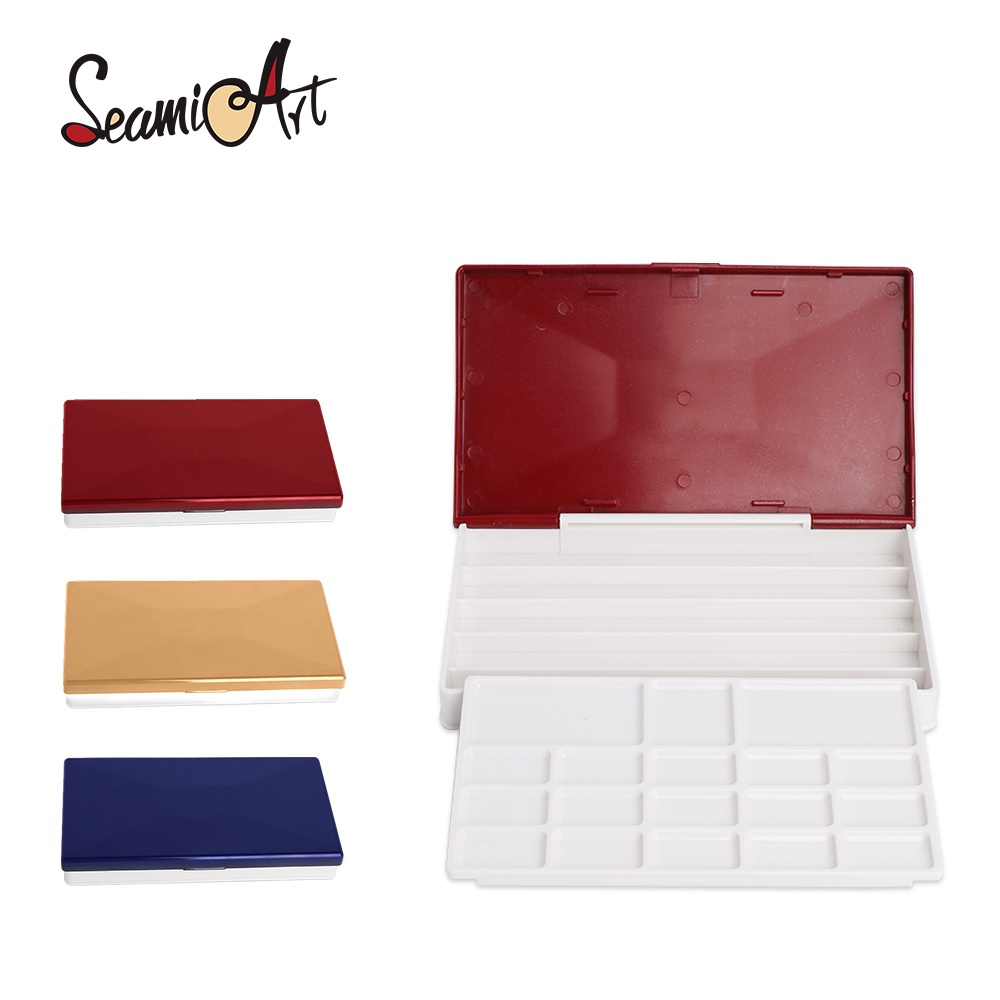 SeamiArt 固體水彩收納盒【西米藝術】3色可選半塊全塊 存儲多功能顏料調色盒 帶1個可分離調色板 美術 繪畫用具