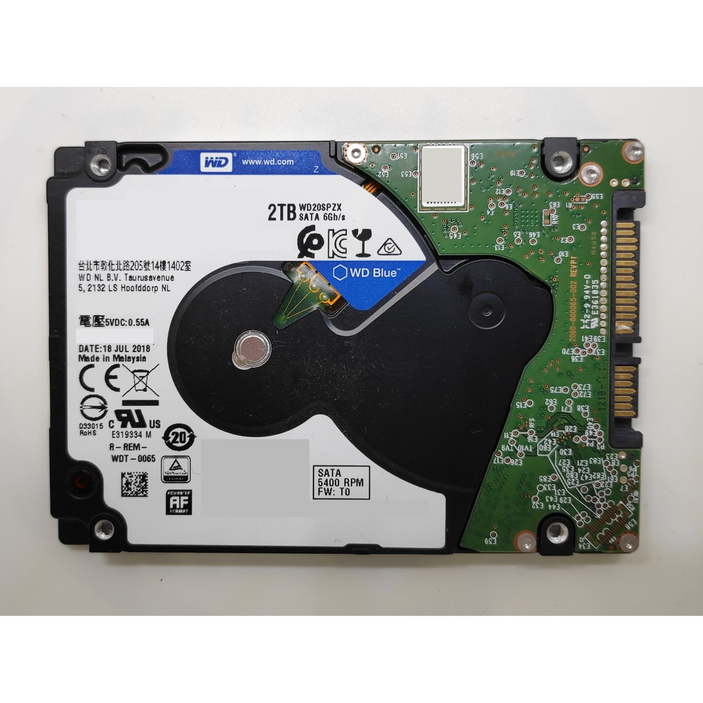 WD Blue 2.5吋 2TB WD20SPZX 5400RPM SATA 6Gb/s 7mm (二手良品)