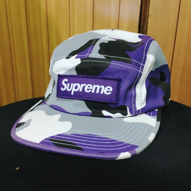二手 Supreme Purple Camo Camp Cap FW16 紫色迷彩五分割帽
