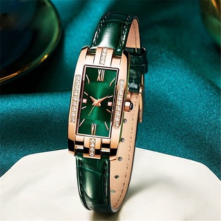 豪華手錶女士方形石英腕錶綠色皮革手錶女士女士石英鐘 montre femme