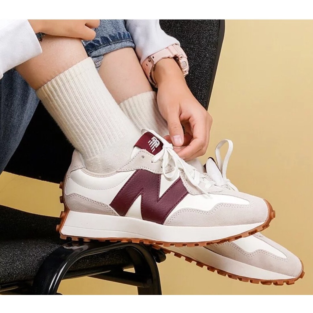 AirRoom 全新正品現貨 NEW BALANCE 327 WS327KA 奶油白 酒紅 皮革 麂皮拼接 微增高 大N