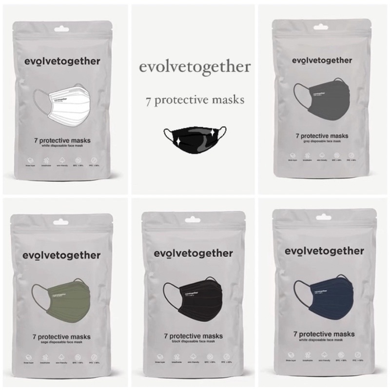 衛斯代購 🅦 現貨 + 預購 🇺🇸 美國 EvolveTogether 7入 口罩 黑色 灰色 白色 墨綠 深藍 桃紅色
