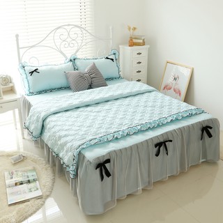 天絲床罩組 愛薇 藍色 標準雙人 加大雙人 鋪棉兩用被薄床罩組 兩用被 蕾絲床罩