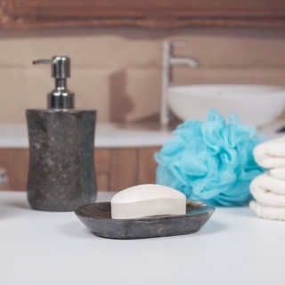 創意家Creative Home 木炭色天然大理石衛浴橢圓形肥皂盤 肥皂架 肥皂盒 菜瓜布架