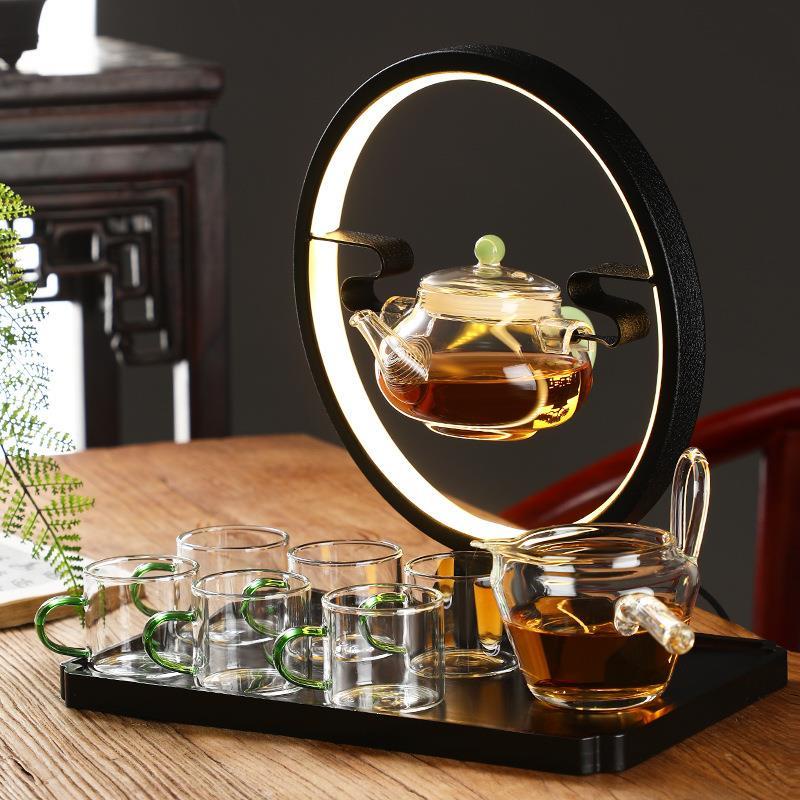 玻璃茶具組 玻璃茶壺 懶人茶具  家用 茶壺 茶杯 茶盤 茶具組 防燙沖茶器 玻璃茶具組 功夫茶具套裝 自動泡茶器