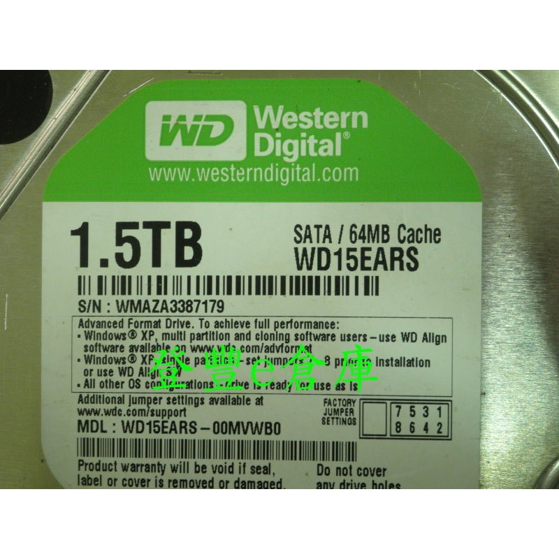 【登豐e倉庫】 YF317 WD15EARS-00MVWB0 1.5TB SATA2 硬碟