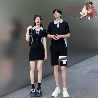 【COUPLE】🔥🔥夏季新品情侶裝短袖修身女氣質連衣裙男短袖T恤衫