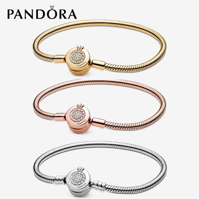 Pandora 女士皇冠蛇鏈手鍊金銀玫瑰金高級珠寶