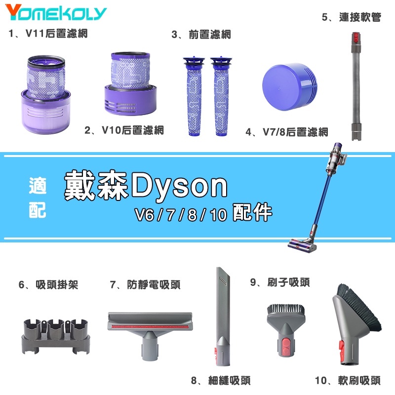 適 Dyson 戴森 V10 V8 V7 V6 後置 前置 濾網 軟管 掛架 軟毛刷 吸頭  濾芯 吸塵器 配件
