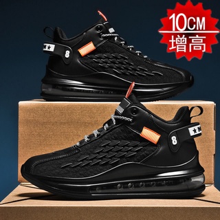 新品🎁🥾時間豹#男鞋秋季透氣飛織網面椰子休閑厚底氣墊跑步運動隱形增高鞋男10cm