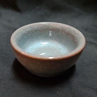 桃子-全新灰藍色冰裂釉平底杯茶杯/傳統泡茶茶具陶瓷器