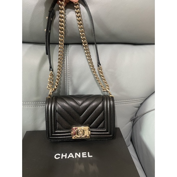 Chanel boy20   山形紋牛皮淡金釦 98新