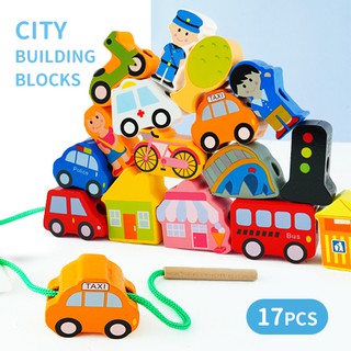 [現貨]城市積木益智串珠木製串串樂 寶寶玩具 木製玩具 串珠玩具 益智玩具