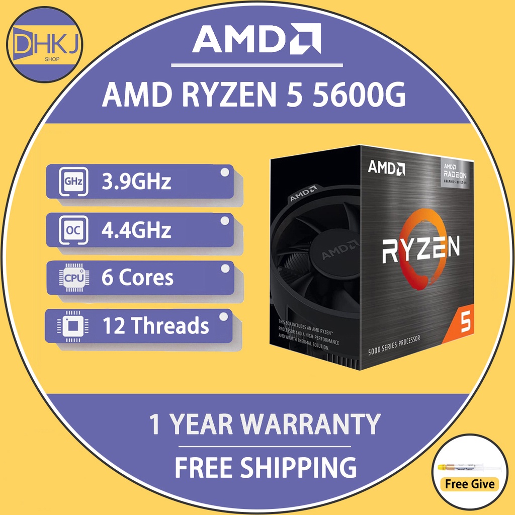 全新 AMD Ryzen 5 5600G R5 5600G CPU 遊戲處理器插槽 AM4 3.9GHz 六核十二線程