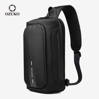 Ozuko 防盜男士側背包防水 USB 充電側背包斜背包戶外胸包