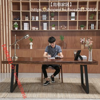 【南巷家居】 美式loft實木辦公桌寫字桌 簡約現代臺式電腦桌書桌實木桌長桌