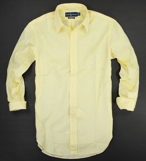 美國百分百【全新真品】Ralph Lauren 襯衫 RL 上衣 POLO 長袖 素面 鵝黃色 S號 男衣 C707