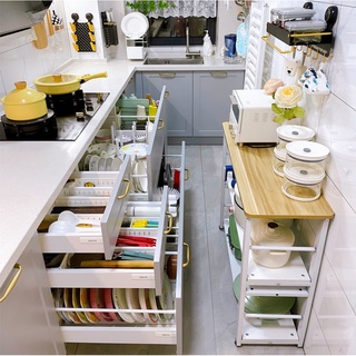 廚房置物架 新款落地式置物架 切菜桌烤箱微波爐收納簡易長方形收納