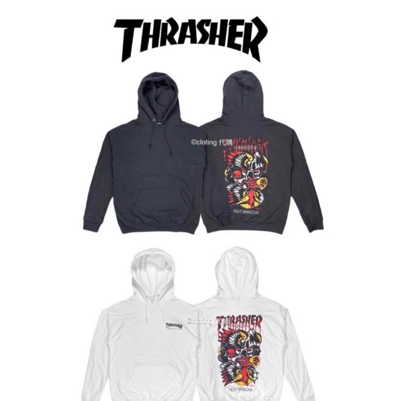 單正品🇯🇵Thrasher X Devon Blood 合作款 聯名 連帽長袖T恤 刺青 圖騰 塗鴉 黑灰白 潮流 滑板