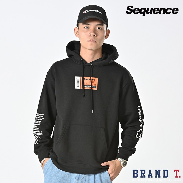 SEQUENCE P/K HOODIE 黑色*LOGO*條碼*長袖*連帽*T恤*帽T