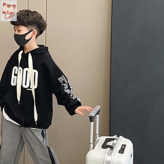 男童帽T 男童連帽衣服男童連帽衛衣運動寬松韓版帥氣一體絨中大童秋冬加絨加厚男孩上衣
