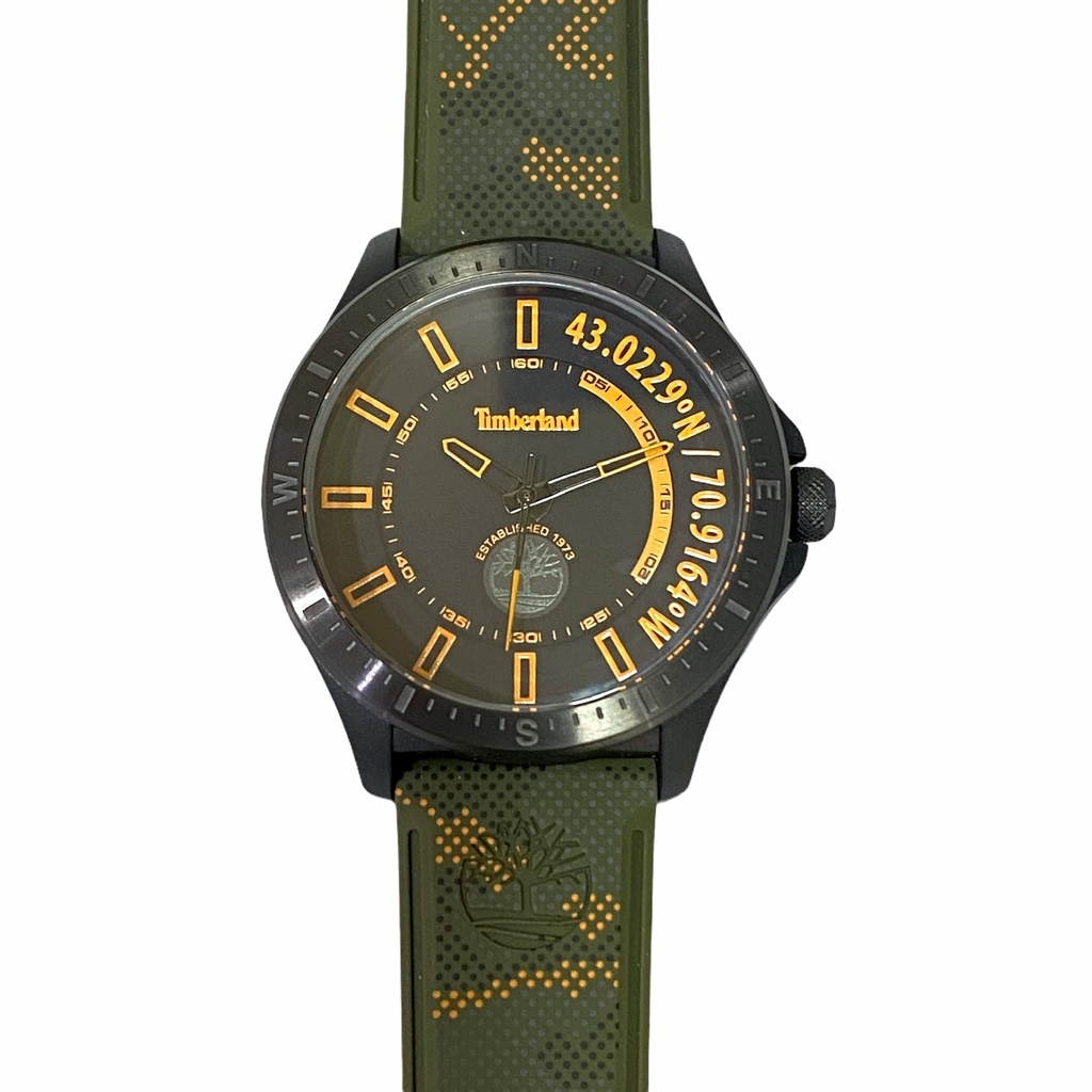 Timberland 天柏嵐POPHAM系列戶外潮流腕錶矽膠防水大三針（綠迷彩黃字）43mm_TDWGM2101401