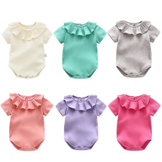 （部分現貨）嬰幼兒、兒童、寶寶素色荷葉領內搭包屁衣 荷葉邊公主風 百搭款 羅紋衣 粉色紅色紫色