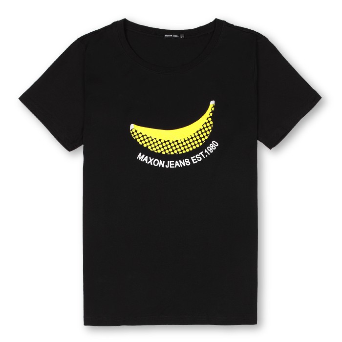 【MAXON大尺碼】女台灣製黑色活力微笑香蕉修身純棉短T XL~4L 水果T 免運