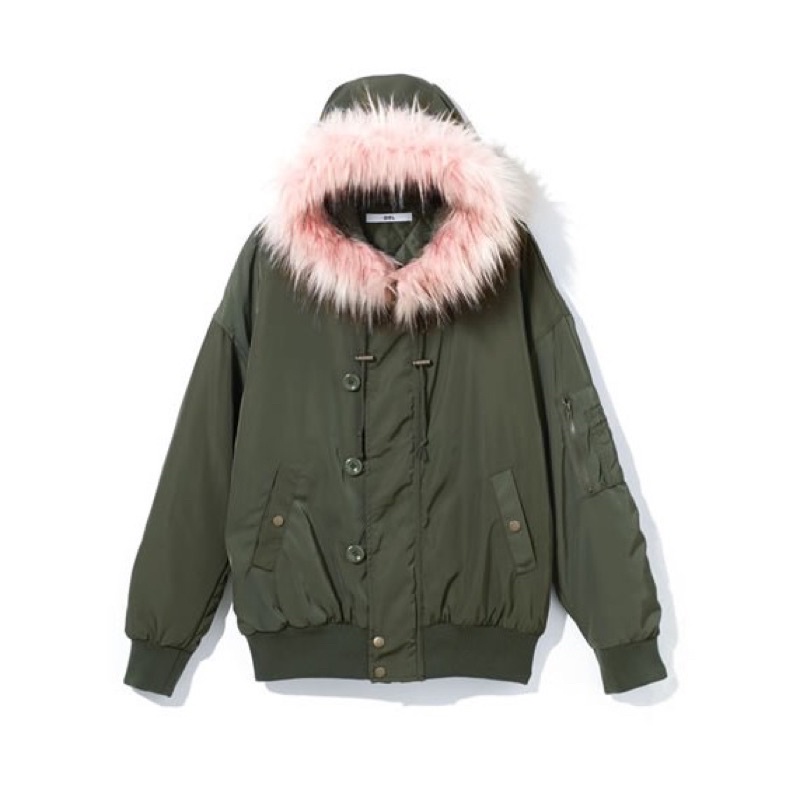 日本知名品牌 GRL 粉紅皮草 N2B外套