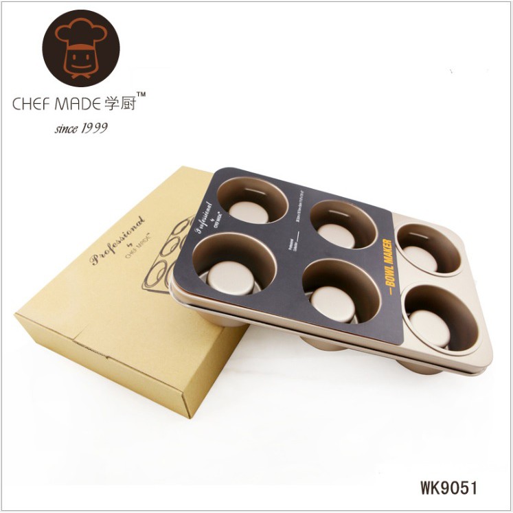 【Chefmade學廚】WK9051 6連杯 堡爾美克/凸柱戚風夾心蛋糕模 30.5*19.8*4.8cm