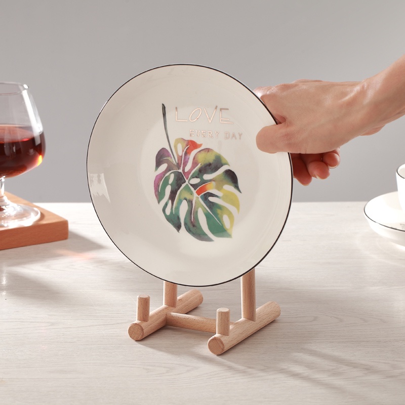 【展示架】現貨 圓盤瓷盤子支架擺盤茶餅相框 托架 實木餐盤 托盤 架工藝品時鐘 展示架