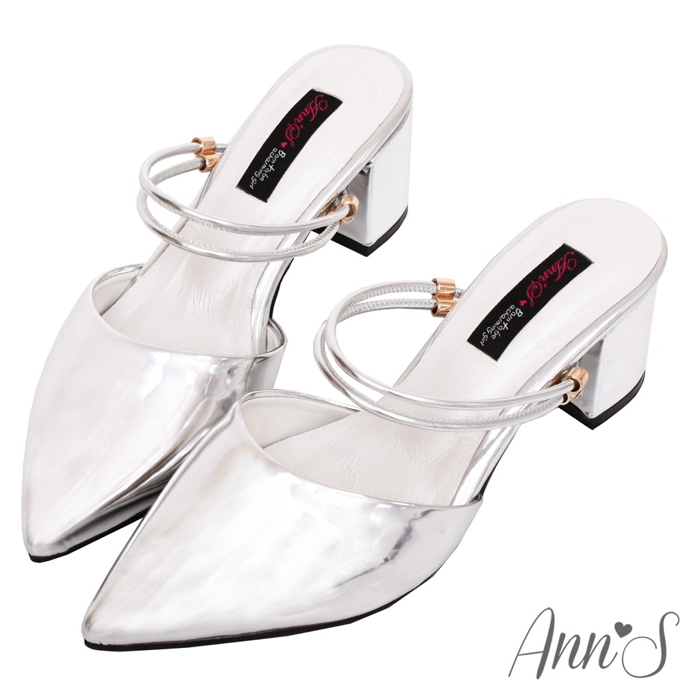 Ann’S時尚關係-雙穿法粗跟尖頭鞋-銀