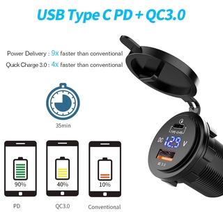 《日漾》機車 嵌入式 TYPE-C PD+QC3.0 LED 電壓顯示 USB 充電器 機車 雙孔 車充 防水 車充