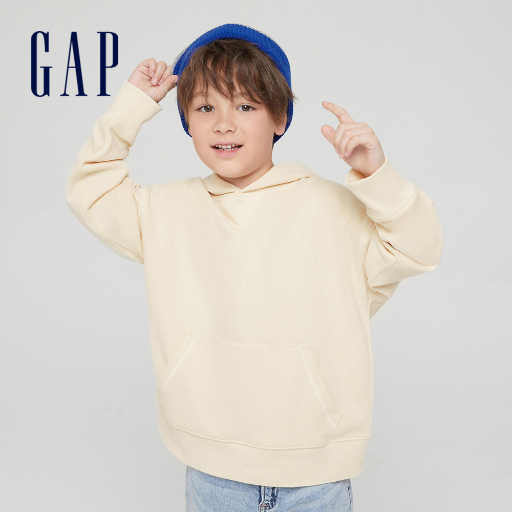 Gap 男童裝 簡約帽T-米黃色(903477)