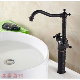 超高款 工業風 黑復古 水龍頭 黑色 全銅 全黑 電鍍拉絲 加高 復古 石盆 龍頭 全銅 瓦盆 超高 可旋轉 現貨