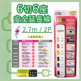 【動手族-居家生活百貨館】 🔥臺灣現貨🔥 6座6切2p延長線15A2.7M(9尺)