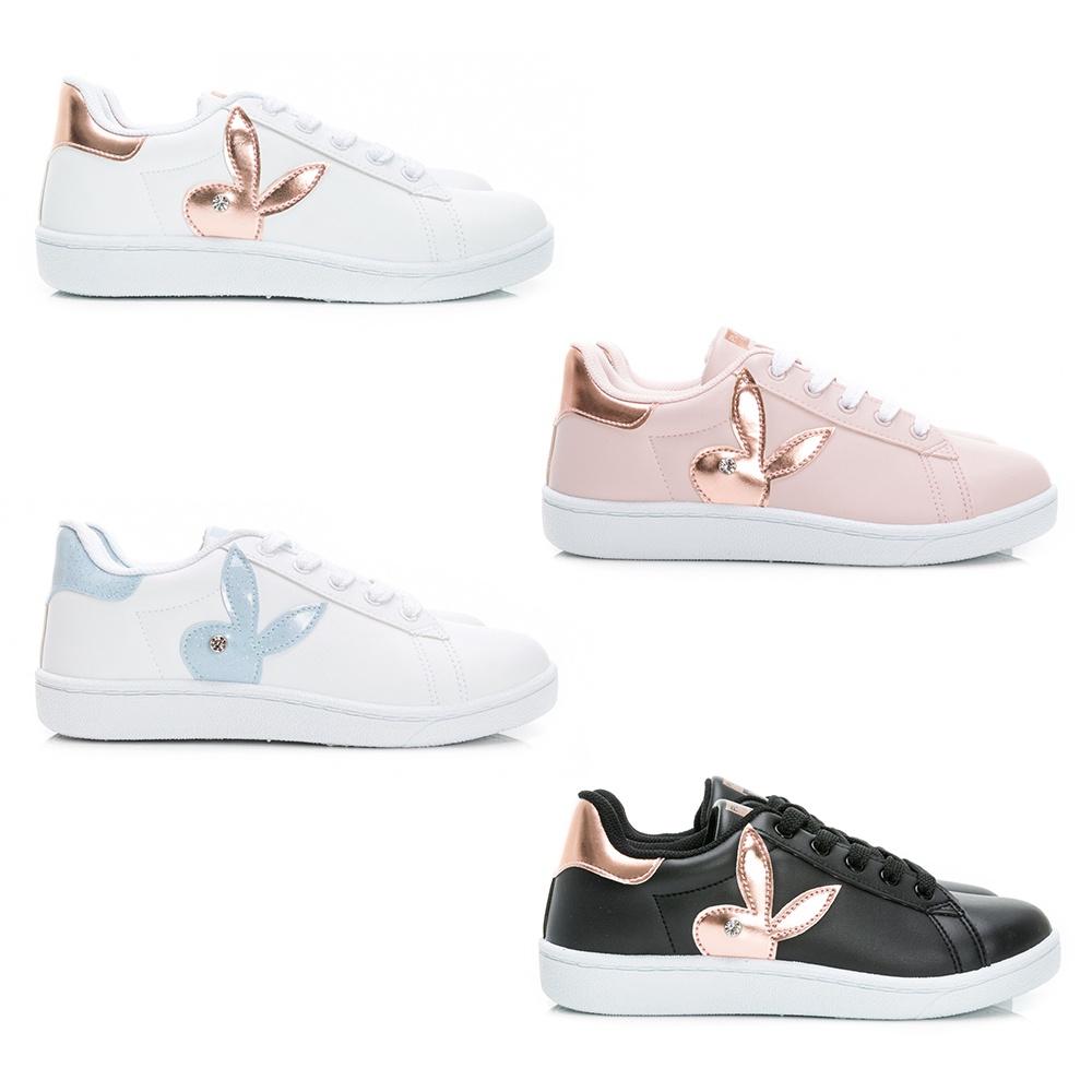 PLAYBOY 經典指標 兔兔小白鞋 -白藍/白玫瑰金/粉/黑玫瑰金(Y8626)