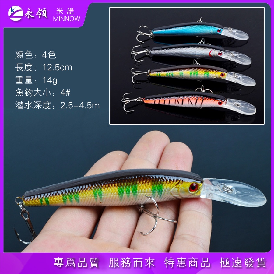 快速現貨 浮水路亞魚餌翹嘴通吃餌12 5cm 14g路亞餌仿生米諾餌鐳射仿真假餌仿生魚餌模擬魚餌路亞假餌