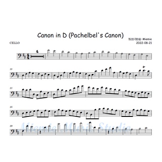(大提琴譜/樂譜) 卡農 Canon in D (Pachelbel's Canon)/Cello Sheets