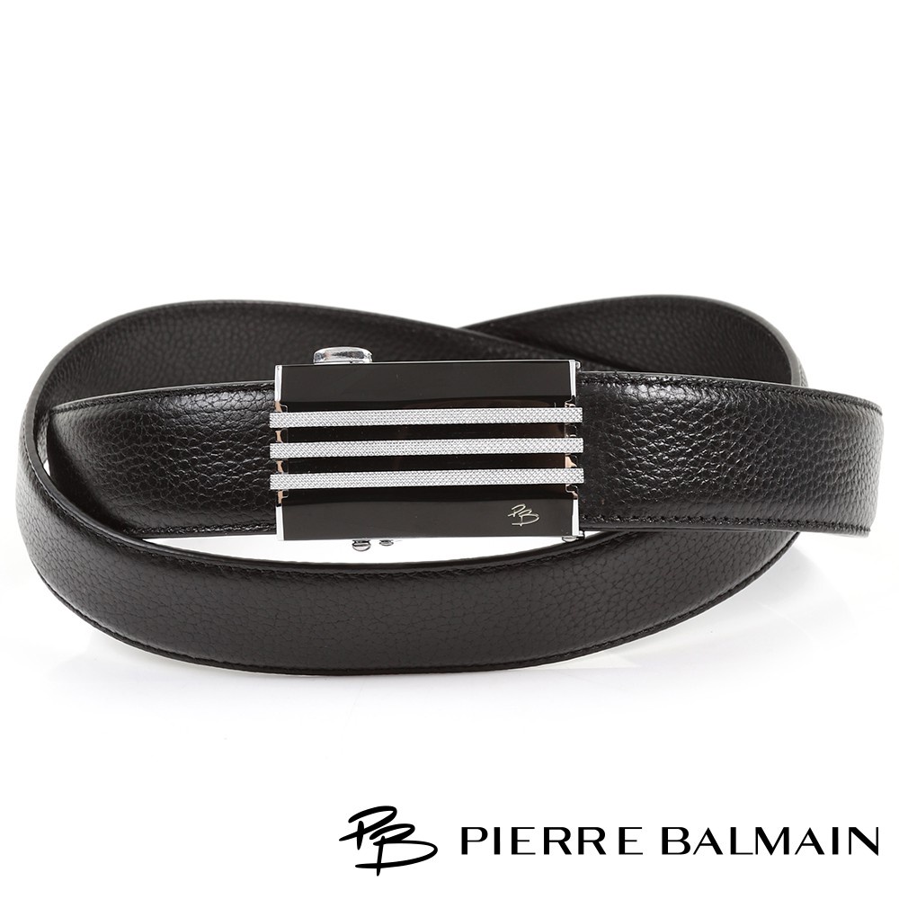 【PB皮爾帕門】時尚經典紳士頭層牛皮自動扣皮帶A31P85508F黑色