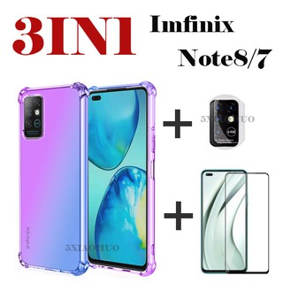Infinix Note 7手機殼3合1手機殼四角防摔手機殼+鋼化玻璃膜+鏡頭膜