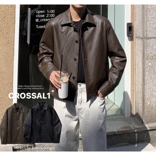【CROSSAL1】韓國🇰🇷 復古皮革襯衫式外套 皮外套 皮革 皮革外套 襯衫 皮革襯衫 翻領襯衫 長袖襯衫 外套