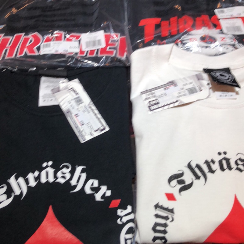 THRASHER 短T 4合一 +老帽 紅桃黑白各一 黑底紅字 黑底海盜 M