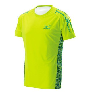 【美津濃 MIZUNO】男款 合身版 短袖T恤 吸濕排汗 運動上衣 黃綠色(32TA600136)
