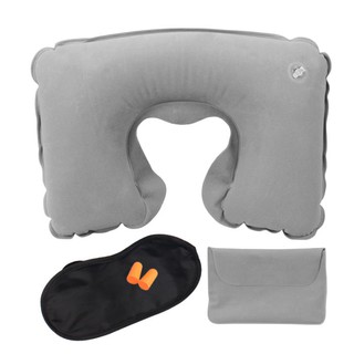 【臺灣當日發貨內附發票】【居家日用品／午睡枕】一路好眠枕頭組 U型充氣枕 附眼罩耳塞收納袋 飛機火車客運午睡午休補眠