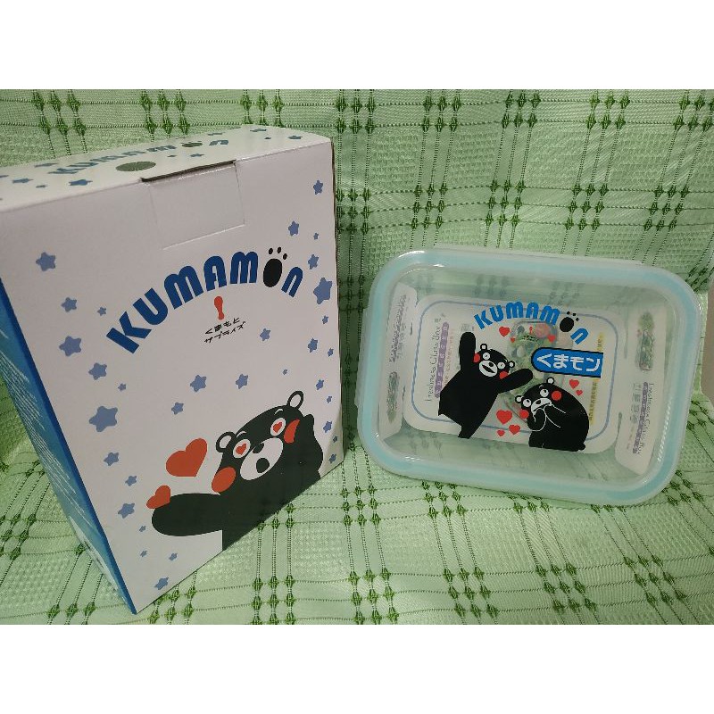 【全面出清】KUMAMON熊本熊密扣式玻璃保鮮盒 (長方型)容量:950ml~股東紀念品專賣店